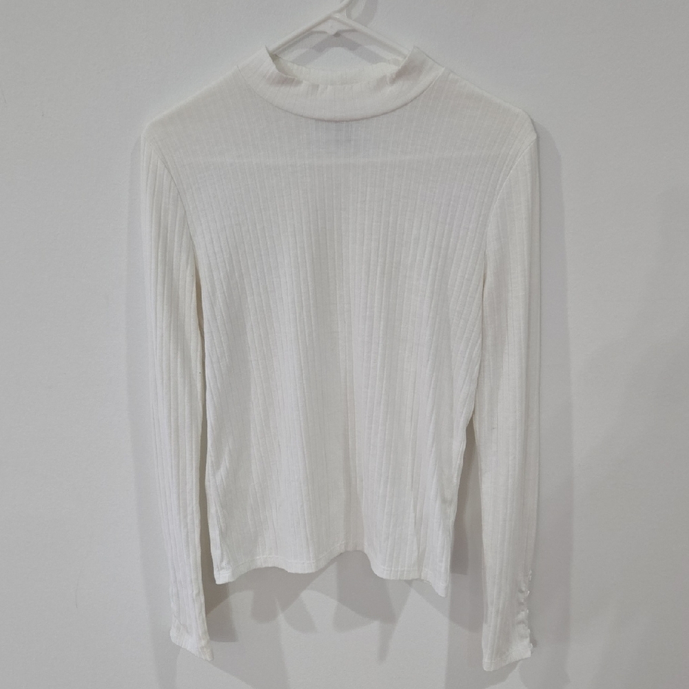 Forever 21 Sz Large White Ribbed Long Sleeve Top